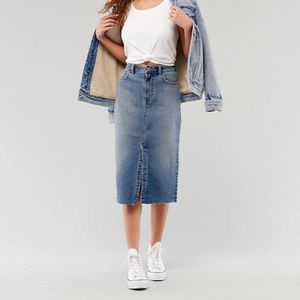 hollister vintage high-rise denim midi skirt